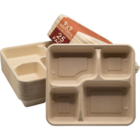 Assiette jetable en canne à sucre à 4 compartiments, plateau rectangulaire pour gâteaux, boîte à pain avec couvercle, boîte à emporter biodégradable
