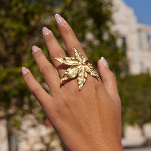 Maple Leaf Open <b>Ring</b> <b>Titanium</b> Steel Gold Color Unisex Fashion Jewelry Gift - Product Image 2