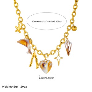 European American Fashion Stainless Steel 18K Gold Plated <b>Necklace</b> With <b>Seashell</b> Heart Star Pendant Party Jewelry - Product Image 5