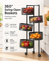 Étagère de rangement rotative à 5 niveaux pour fruits et légumes, organisateur de cuisine avec paniers pivotants, tour de rangement autoportante en métal
