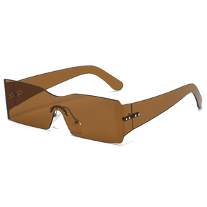 Lunettes De soleil sans monture femmes Rectangle lunettes femme 2025 mode hommes marron nuances quatre lentilles conception une pièce lunettes Gafas De <span class=keywords><strong>Sol</strong></span> - Product Image 2