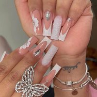Factory Direct Wholesale Price Luxury Acrylic Diamond Custom Long Ballerina Coffin Private Label Press on Nails