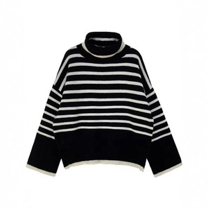 Pull à col roulé rayé pour femme, coupe ample, manches longues, tricot, style hiver - Product Image 4