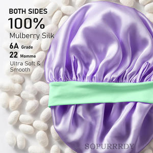 Cadeaux de fête avec logo personnalisé 22 Momme <span class=keywords><strong>Bonnet</strong></span> en soie grand <span class=keywords><strong>bonnet</strong></span> à cheveux double couche avec bandeau à nouer <span class=keywords><strong>Bonnet</strong></span> en soie pour les femmes qui dorment faveurs - Product Image 4