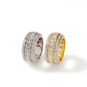 Bague cubaine rotative en zircone style streetwear hip-hop, plaquée or véritable, tendance et personnalisée pour les créateurs de mode - Product Image 3
