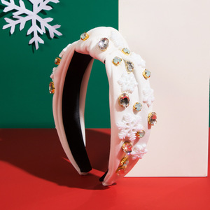 Mới Mùa Thu Và Mùa Đông Tóc Ban Nhạc Giáng Sinh Bông Tuyết Vải Kim Cương Studded Rộng Cạnh Headband Handmade Tóc Phụ Kiện Bán Buôn - Product Image 4