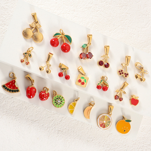 Minimalista Diy COLLAR COLGANTE 18K chapado en oro impermeable esmalte fruta encantos piedra cereza fresa limón encanto colgante - Product Image 4