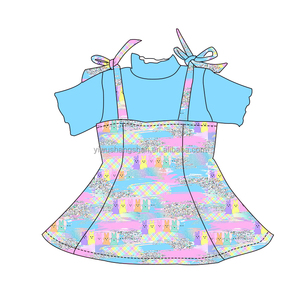 Wholesale Spring Baby Girls Clothing Sets <strong>Easter</strong> Printed Short Sleeve T-shirt <strong>Top</strong> and Suspender Dress 2-Piece Sets - Product Image 3