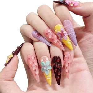 <span class=keywords><strong>Uñas</strong></span> Postizas 3D Estilo Hawaiano con Diseño de <span class=keywords><strong>Flor</strong></span> de Diablo, Removibles, Hechas a Mano, Modernas - Product Image 6