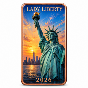 Barra Rectangular de Cobre Puro de 1 oz con Estampado UV Personalizado OEM al por Mayor, Souvenir Patriótico de la Estatua de la Libertad de Nueva York 2026 - Product Image 1