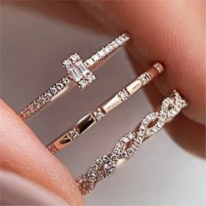 Großhandel ring frauen stück-Wish Gold 3 Pieces Diamond Cubic Zirconia Ring Sets Women