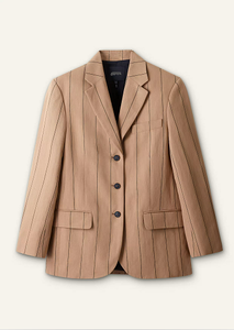 Blazer de un solo botón con rayas finas, solapa con muescas, bolsillos con solapa y mangas enrollables, ideal para la oficina - Product Image 6