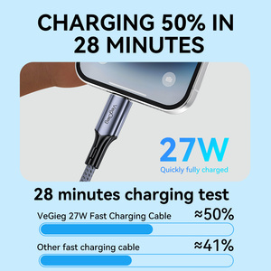 Cable Trenzado USB-C Resistente de 27W, Cable de Carga Rápida PD para <span class=keywords><strong>iPhone</strong></span>, Cable de Sincronización de Datos con Calidad MFi, 1m 2m 3m, Blanco/Negro - Product Image 2