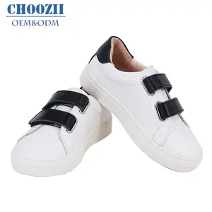 Choozii Custom Logo Eenvoudige Stijl Wit + Zwart Volnerf Lederen Kind Footwear Sneakers Meisjes Schoenen