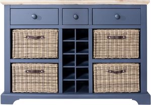 Fully Assembled Navy Blue Acacia Wood Kitchen Dining Furniture 3-Drawer <strong>Sideboard</strong> 4 Storage <strong>Baskets</strong> Wine Rack (W120 H85 D42 Cm) - Product Image 2