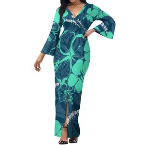 Nouveau grande taille Tonga polynésien Tribal vêtements 3/<span class=keywords><strong>4</strong></span> manches évasées coupe ajustée longues robes décontractées femmes élégant <span class=keywords><strong>Kora</strong></span> femme Vestidos - Product Image 2
