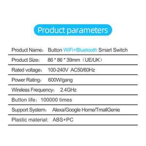 XZJ 2-Gang Smart Life Smart Switch WIFI Eu/UK Conectividad <span class=keywords><strong>PC</strong></span>/ABS Material Corriente máxima 16A Voltaje máximo 240V - Product Image 4