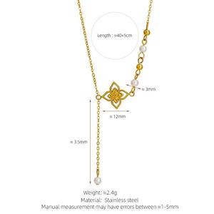 Colliers de créateur en acier inoxydable avec pendentif trèfle à quatre feuilles et perle, résistants à la décoloration, bijoux fins et tendance pour femmes - Product Image 6