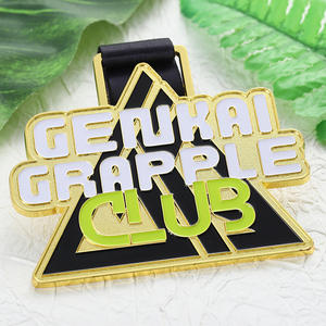 Medallas <span class=keywords><strong>de</strong></span> Jiu Jitsu <span class=keywords><strong>de</strong></span> Aleación <span class=keywords><strong>de</strong></span> Zinc Esmaltadas, Triangulares, Chapadas en Oro, Medalla Deportiva <span class=keywords><strong>de</strong></span> Metal Personalizada para Club <span class=keywords><strong>de</strong></span> Jiu-Jitsu y Grappling - Product Image 1