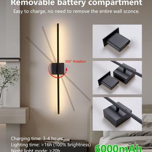 Applique murale LED rechargeable par USB 80cm Noir 350 °   Lampe murale rotative avec télécommande et batterie amovible pour chambre et salon - Product Image 2