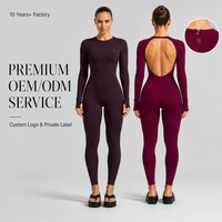 Combinaison de yoga pour femme à manches longues avec logo personnalisé OEM, dos ouvert, longueur intégrale, combinaison de sport pour la course en plein air, la gym, la remise en forme, vêtements de sport