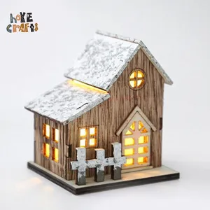 顶级明亮的雪木屋木制工艺品圣诞装饰木制发光小屋