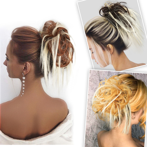Banda elástica rizada barata para mujer, postizos de alta calidad, pelo sintético, moño desordenado - Product Image 5