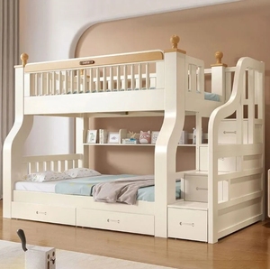 Lit superposé combiné en bois moderne pour chambre d'enfant fille, mobilier Ju-03, pare-chocs de berceau bébé Ju-03 - Product Image 1