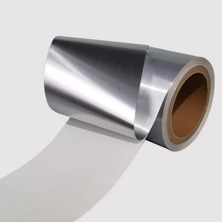 Rollo adhesivo personalizado PET resistente al calor metalizado plata etiqueta poliéster plata cepillado aluminio etiqueta Jumbo rollo