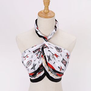 Luxe dames soie <span class=keywords><strong>cheveux</strong></span> écharpe personnalisé motif Logo printemps automne <span class=keywords><strong>foulard</strong></span> mode grande taille Polyester Satin écharpe pour les femmes - Product Image 2