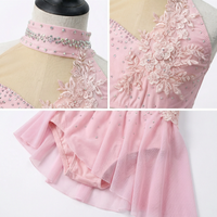 Robe de danse lyrique pour filles, robe de danse de compétition de luxe avec strass, robe de danse rose personnalisable
