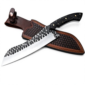Cuchillo de Caza Forjado a Mano con Hoja de Acero D2, Borde Dentado de 0.5mm de Grosor, Funda de Cuero Personalizada, Mango de Madera Wenge con Punta Caída - Product Image 2