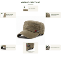 Casquette unisexe personnalisée en toile de coton lavée, style militaire, à calotte plate, avec boucle réglable, casquette de patrouille, casquette de travail vintage, style urbain