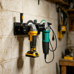 Soporte de pared para amoladora angular, negro, sin perforaciones, organizador de herramientas para máquina de corte y discos de amolado - Product Image 1