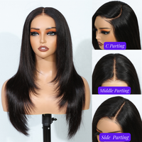 Perruques superposées en dentelle Full HD sans colle, cheveux vietnamiens bruts Double Drawn Bone Straight 7x5 Layered Glueless Perruques en cheveux humains