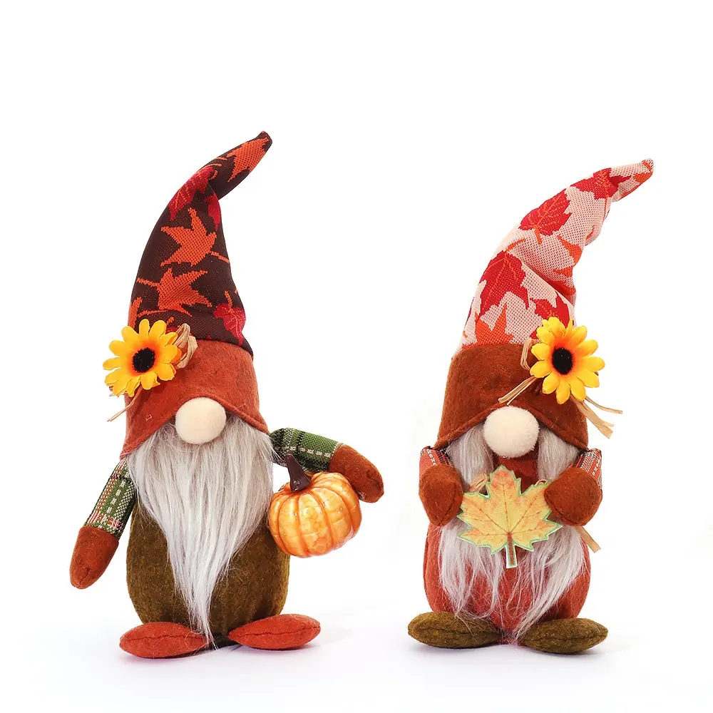 Boneka Plush Tanpa Wajah Labu Thanksgiving Musim Gugur Boneka Mewah Mainan Panen Ornamen Gnome dengan Cahaya