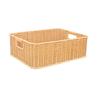 Panier de rangement rectangulaire en rotin nordique avec poignée pour l'organisation des tiroirs et des meubles de salle de bain - Product Image 1