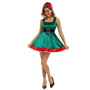 Costume de princesse <span class=keywords><strong>renne</strong></span> en velours vert pour <span class=keywords><strong>femme</strong></span>; Tenue de jeu de rôle Sexy Halloween et Noël avec chapeau - Product Image 2