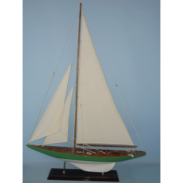 Nautical Wooden Sailing Ship Model, 78cm Length Green Color, Classic Sailboat Vessel Yacht Model