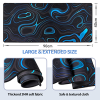 Grand tapis de souris de jeu avec base en caoutchouc antidérapante, design bleu à lignes topographiques, résistant à l'eau, pour la maison et le bureau