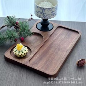 Acacia Wood <b>Tea</b> <b>Tray</b> Three Hole Solid Wood Multifunctional Serving <b>Tray</b> For <b>Tea</b> Coffee And Dessert - Product Image 1