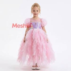 Vestido de Princesa con Lentejuelas para Niñas, Vestido de Tul con Mangas Abullonadas Brillantes para Halloween y Fiestas de Cumpleaños - Product Image 1
