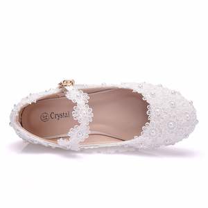 Chaussures Mary Jane en dentelle blanche pour filles, chaussures habillées, bout rond, dentelle florale, chaussures plates pour les mariages et les spectacles - Product Image 5