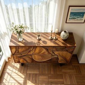 Credenza Multifunzionale in Legno Massello Stile Lusso Leggero con Intaglio a Rilievo Artistico Vintage per Ingresso e <span class=keywords><strong>Soggiorno</strong></span> 4 - Product Image 2