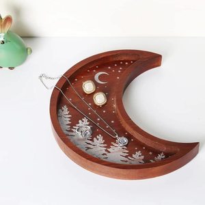 Plateau à bijoux en bois en forme de croissant, organisateur de rangement rond en bois massif pour pierres, cristaux, présentoir d'huiles essentielles - Product Image 2