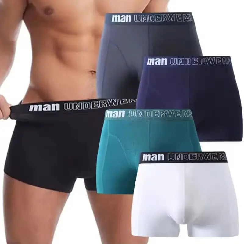 Cuecas boxer masculinas plus size respiráveis com logotipo personalizado de algodão/bambu/nylon