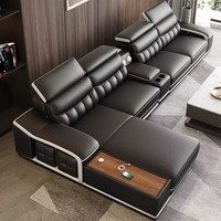 Juego de Sofás de Cuero Genuino de Alta Gama para Sala de Estar, Diseño Minimalista en Forma de L con un Acabado Elegante