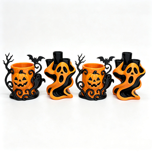 FDM 3D Printed Halloween Ghost Pumpkin Pen Holder, Kawaii Bat Desktop Storage Bucket Holiday Tabletop Decor Ornament Gift - Product Image 1