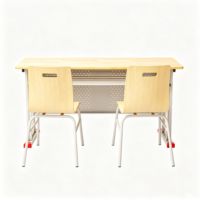 Ensemble bureau et chaise scolaire à hauteur fixe pour 2 personnes, grand bureau d'étude en bois avec étagère sous le bureau, mobilier étudiant écologique