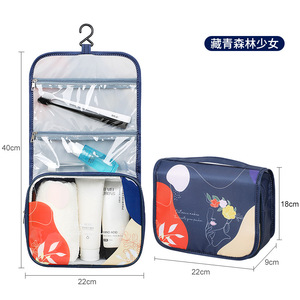 Personalizado Cremallera Baño Pvc Oxford Inodoro Azul Viaje Roll Up Wash Toiletry Aislado Colgador Maquillaje Cepillo Organizador Bolsa Hombres - Product Image 2